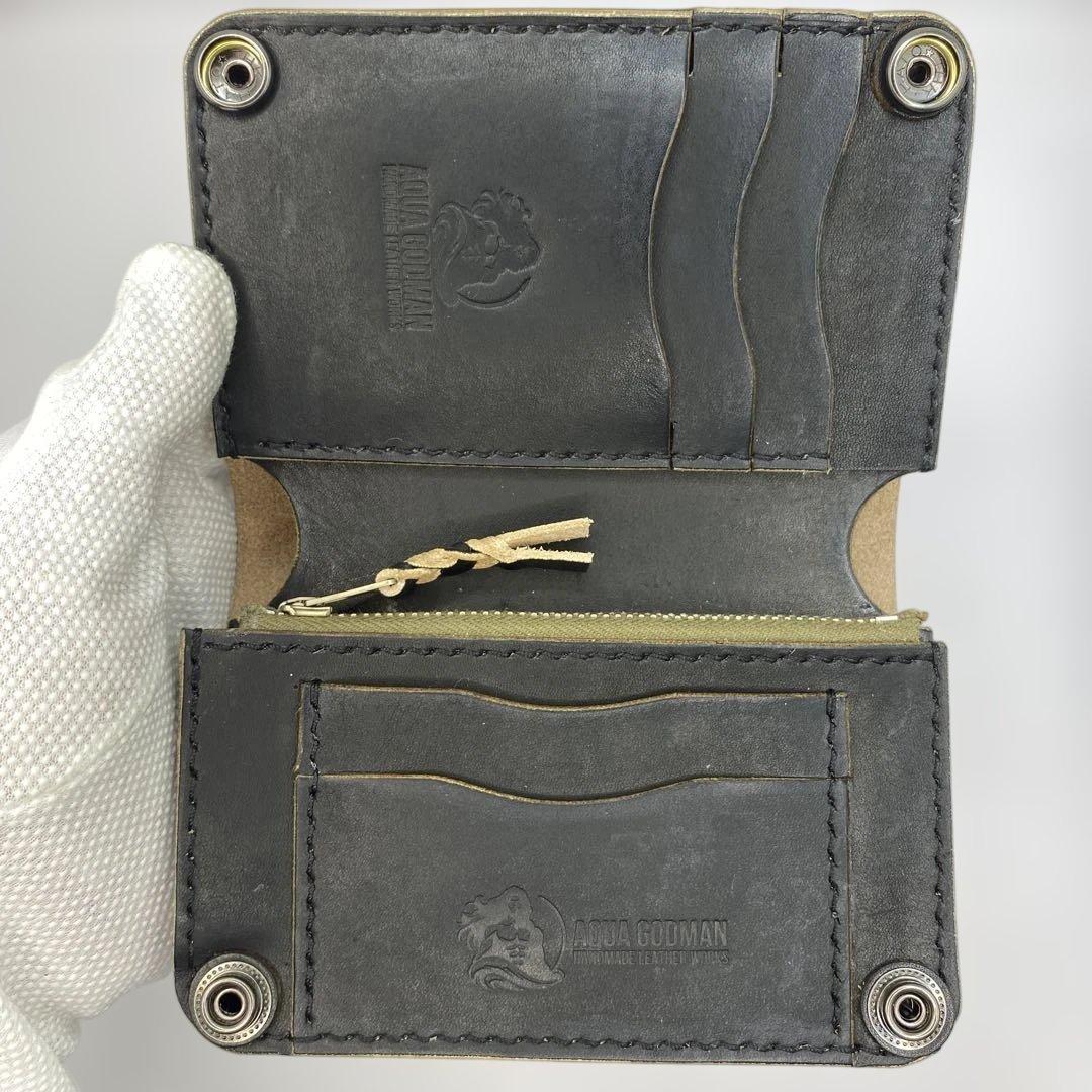 収納たくさんお札折らずに収納できる無骨な手染めミドルトラッカーウォレット BTW