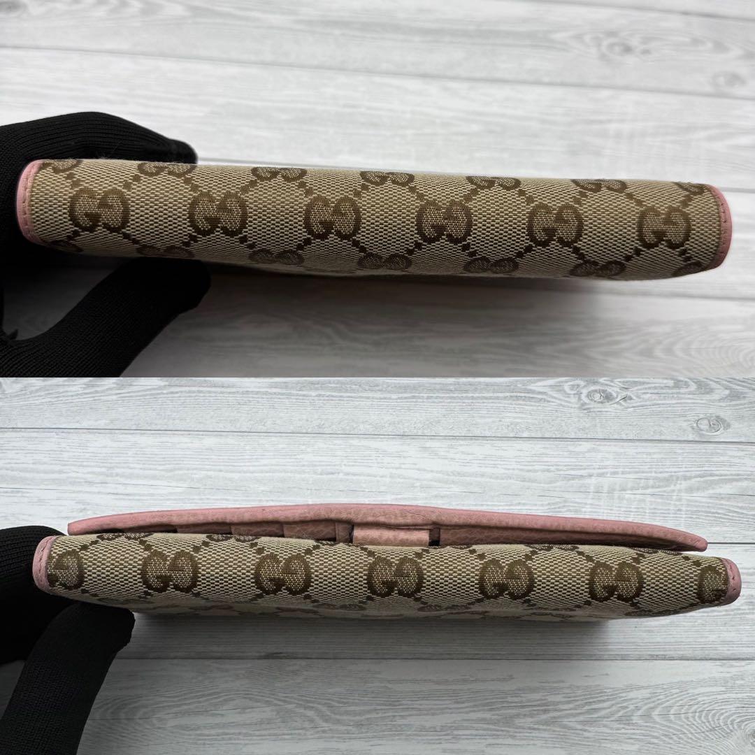【美品】GUCCI GGキャンバス 長財布 　二つ折り ピンク　レザー