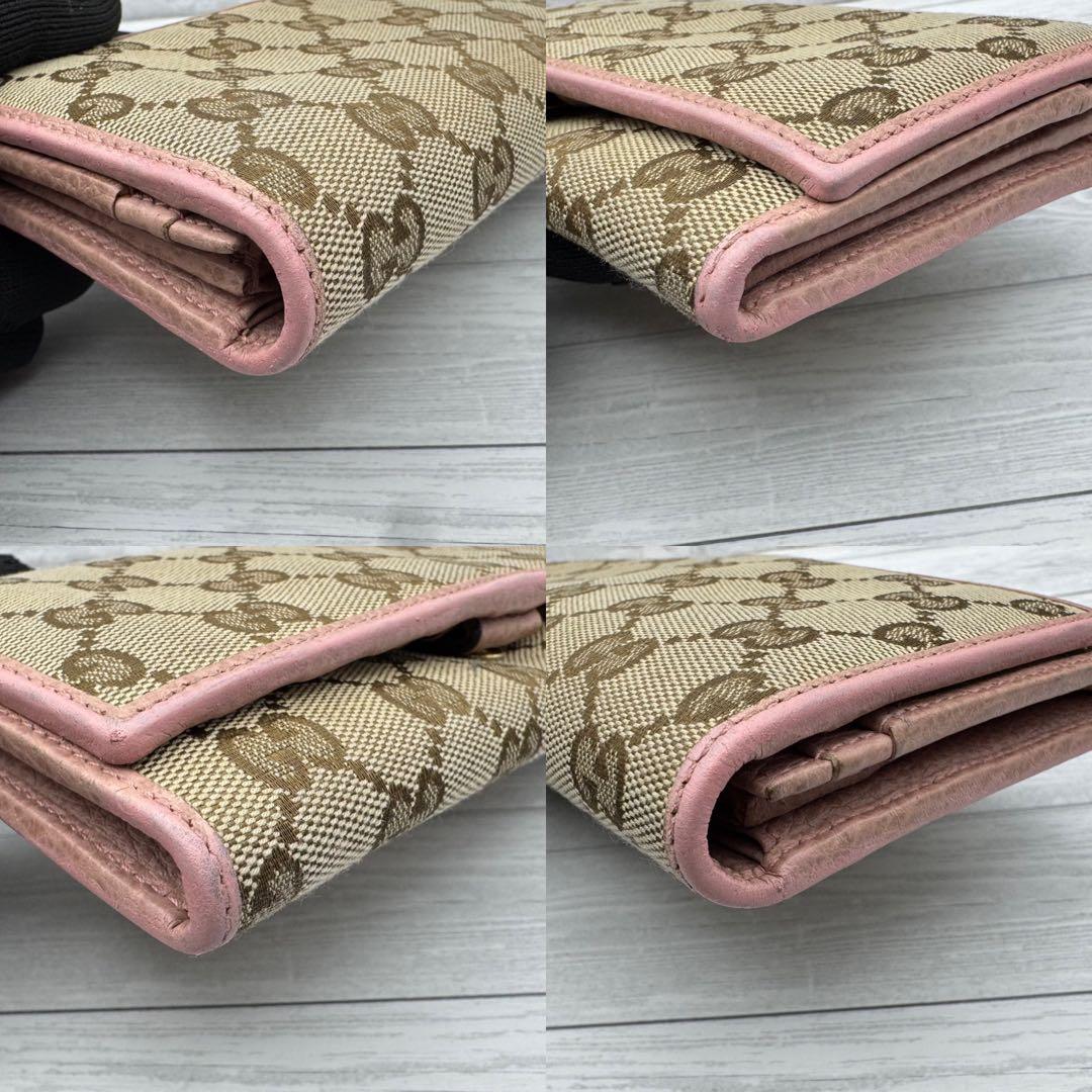 【美品】GUCCI GGキャンバス 長財布 　二つ折り ピンク　レザー