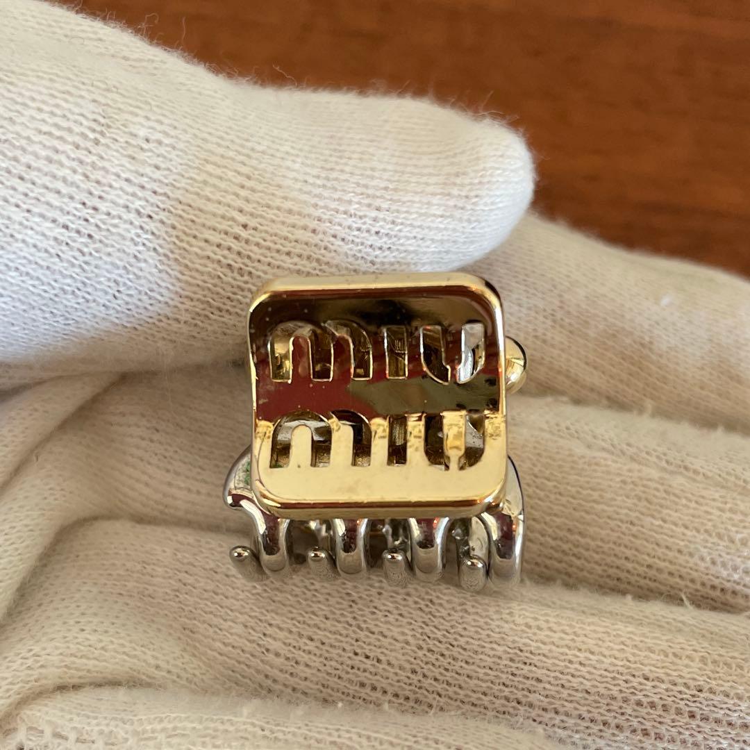 【付属品あり】MIU MIUメタル ヘアクリップ　3点セット　ロゴ　ストーン