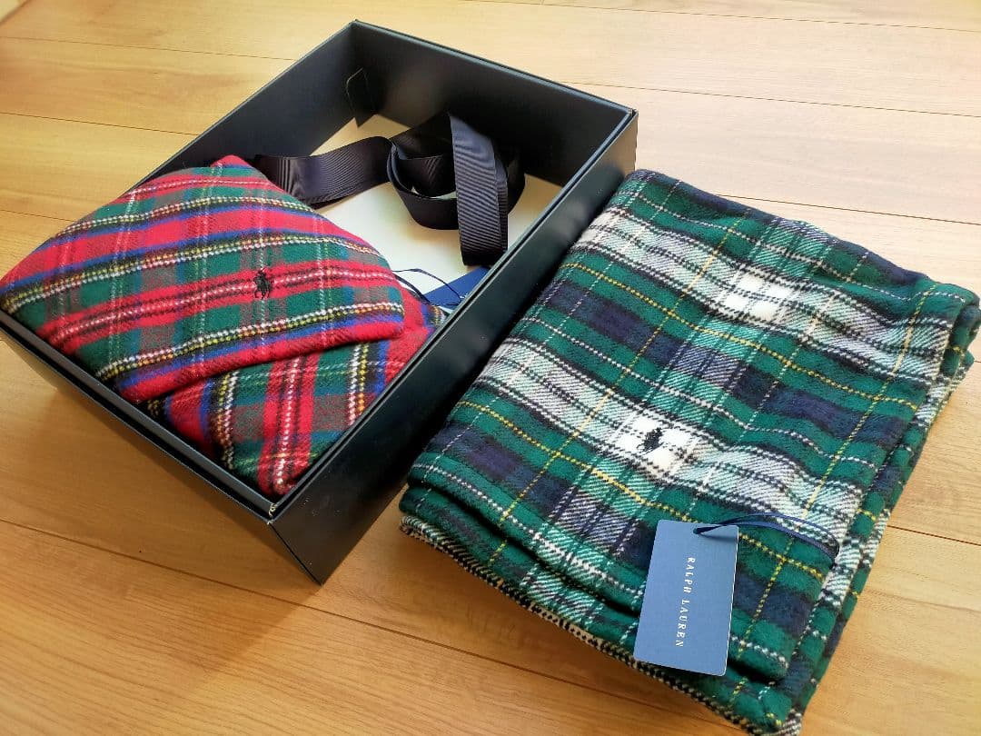 新品ラルフローレンRalph Laurenハーフコットンブランケット２枚ひざ掛け