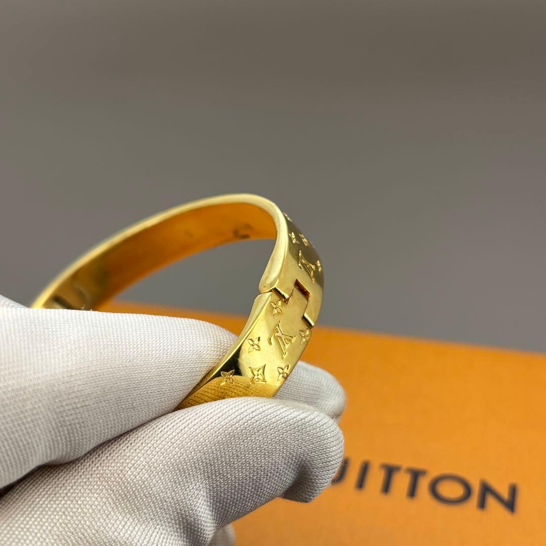 美品　ルイヴィトン ナノグラム カフ バングル ゴールド モノグラム S