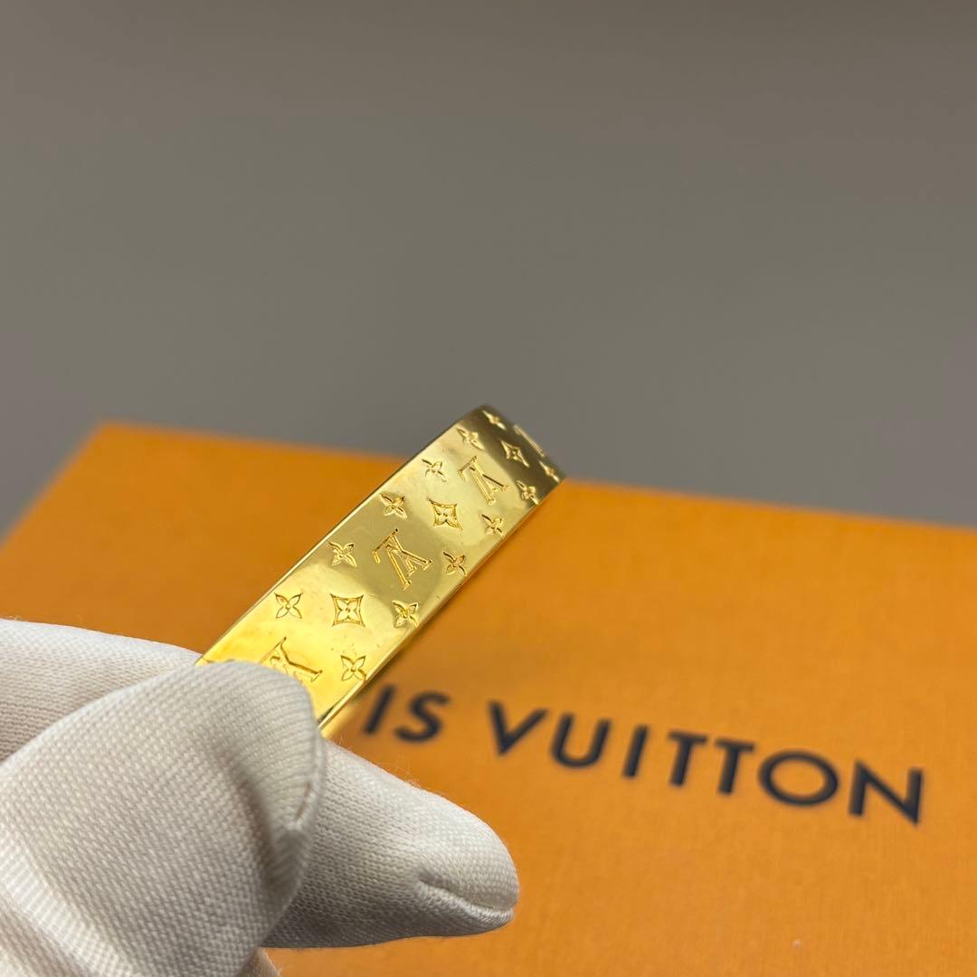 美品　ルイヴィトン ナノグラム カフ バングル ゴールド モノグラム S
