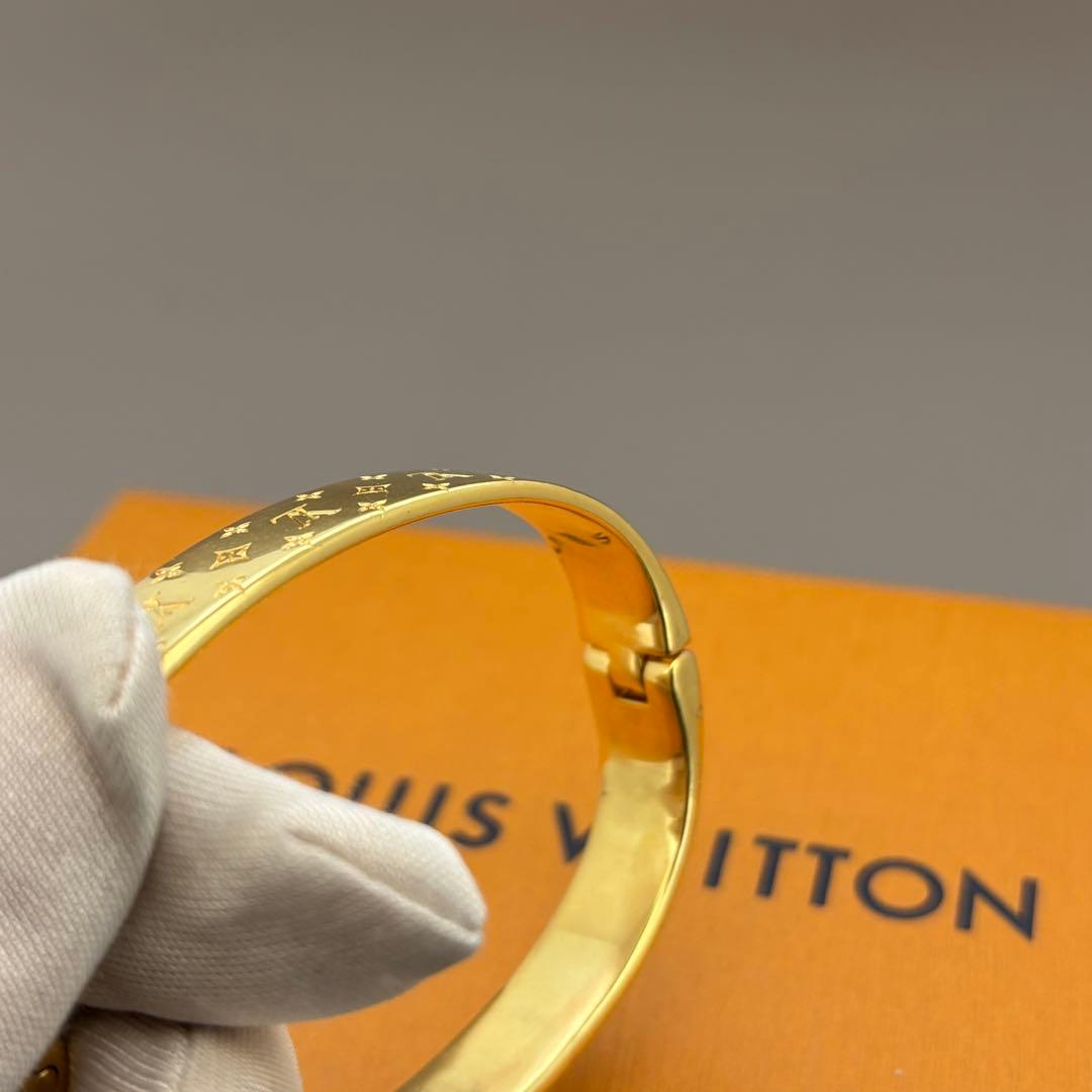 美品　ルイヴィトン ナノグラム カフ バングル ゴールド モノグラム S