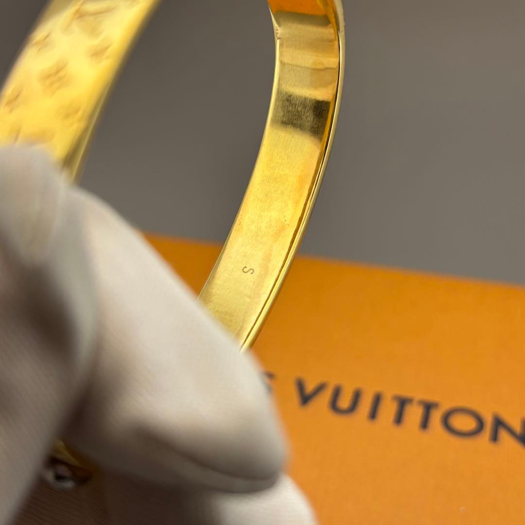 美品　ルイヴィトン ナノグラム カフ バングル ゴールド モノグラム S