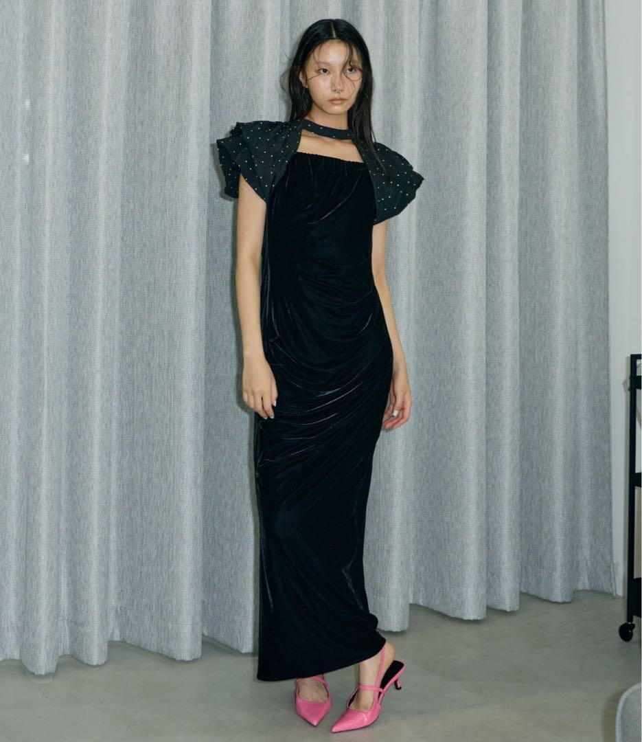 ワンピース ANDRESD drape velour dress
