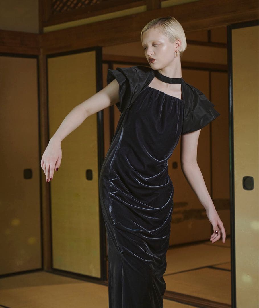 ワンピース ANDRESD drape velour dress