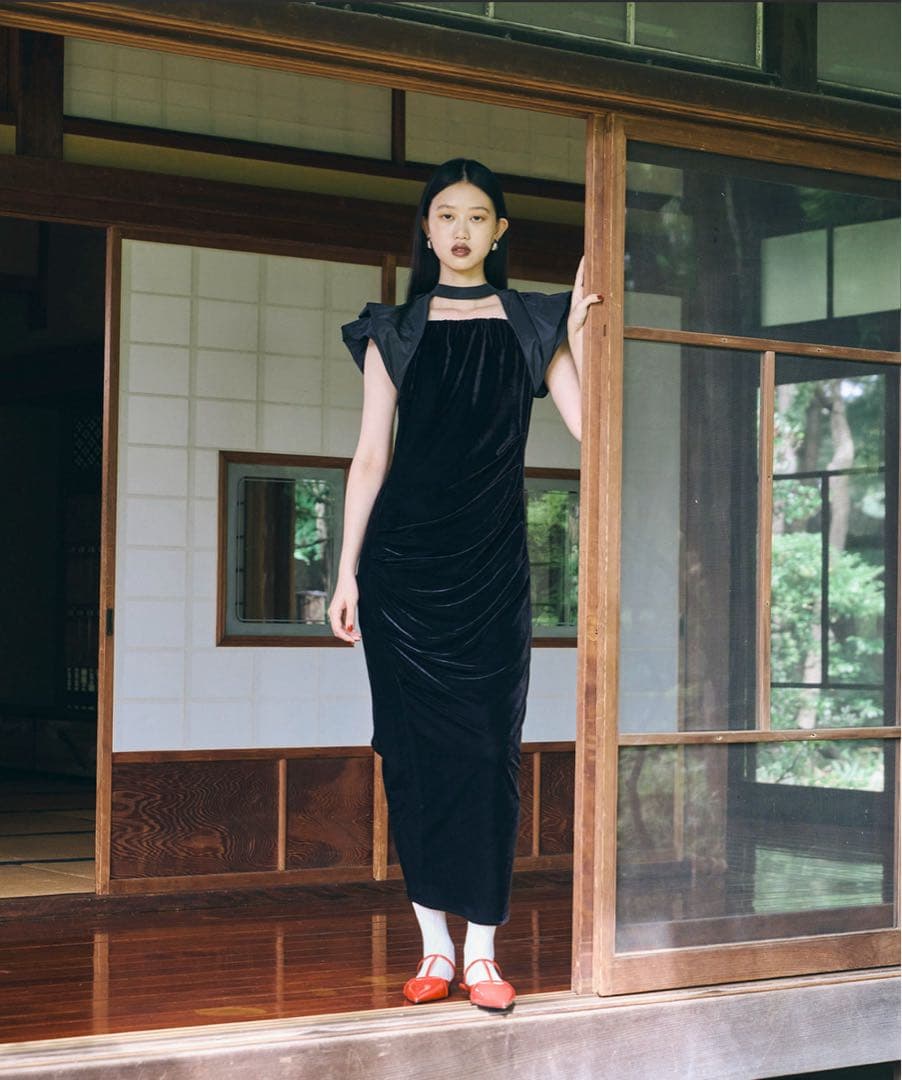 ワンピース ANDRESD drape velour dress
