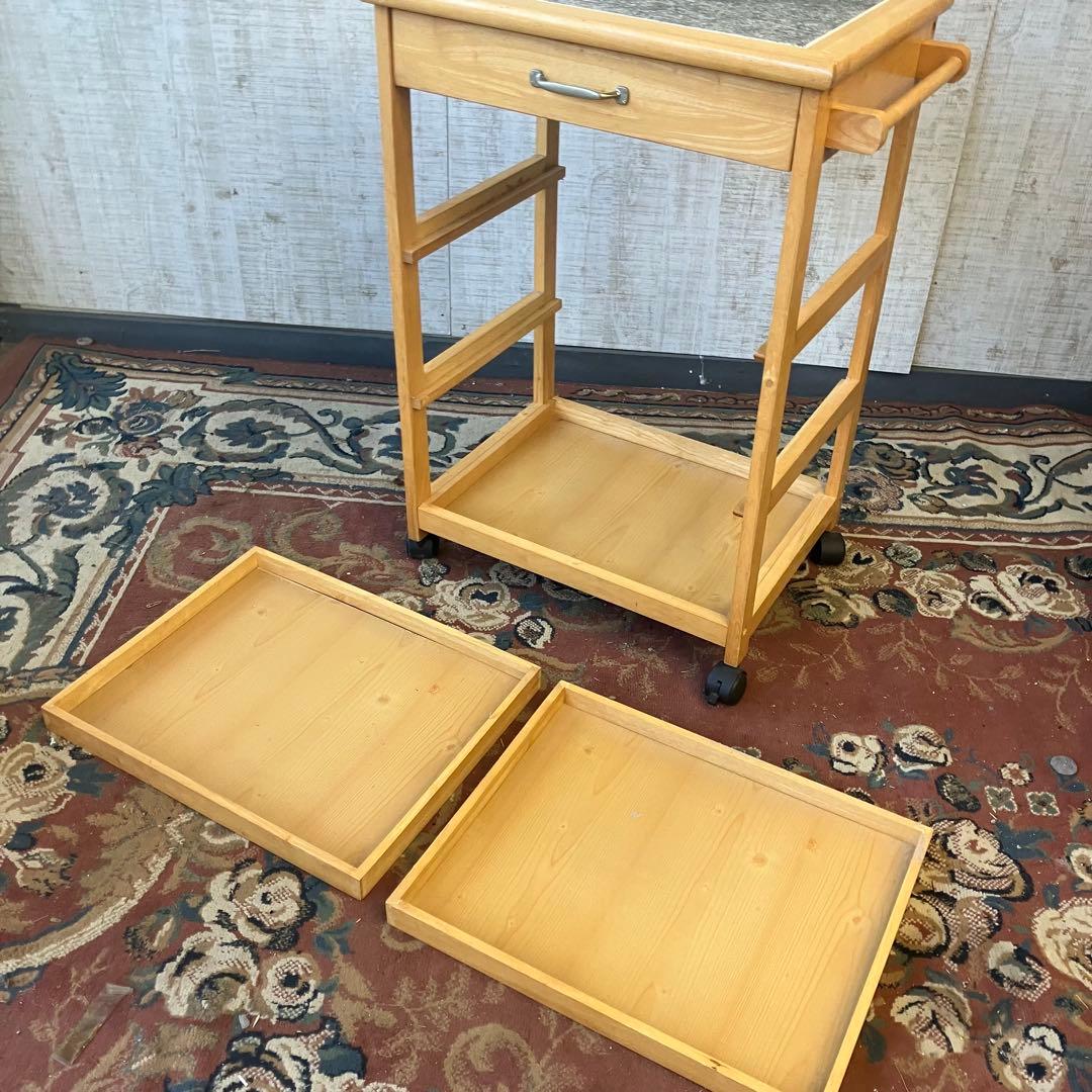 昭和レトロ 大理石天板張り 木製キッチンワゴン キャスター付き キッチンカート