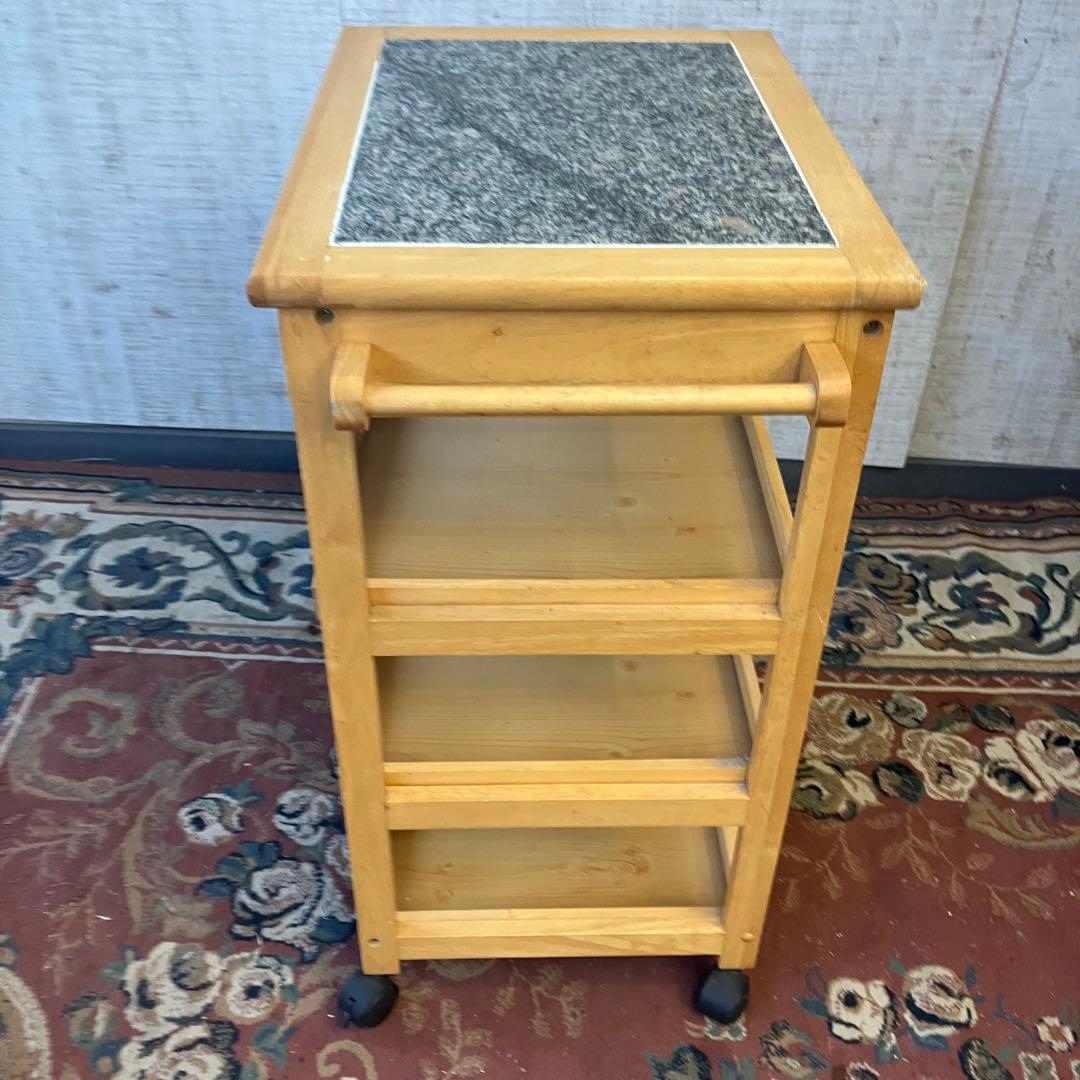 昭和レトロ 大理石天板張り 木製キッチンワゴン キャスター付き キッチンカート