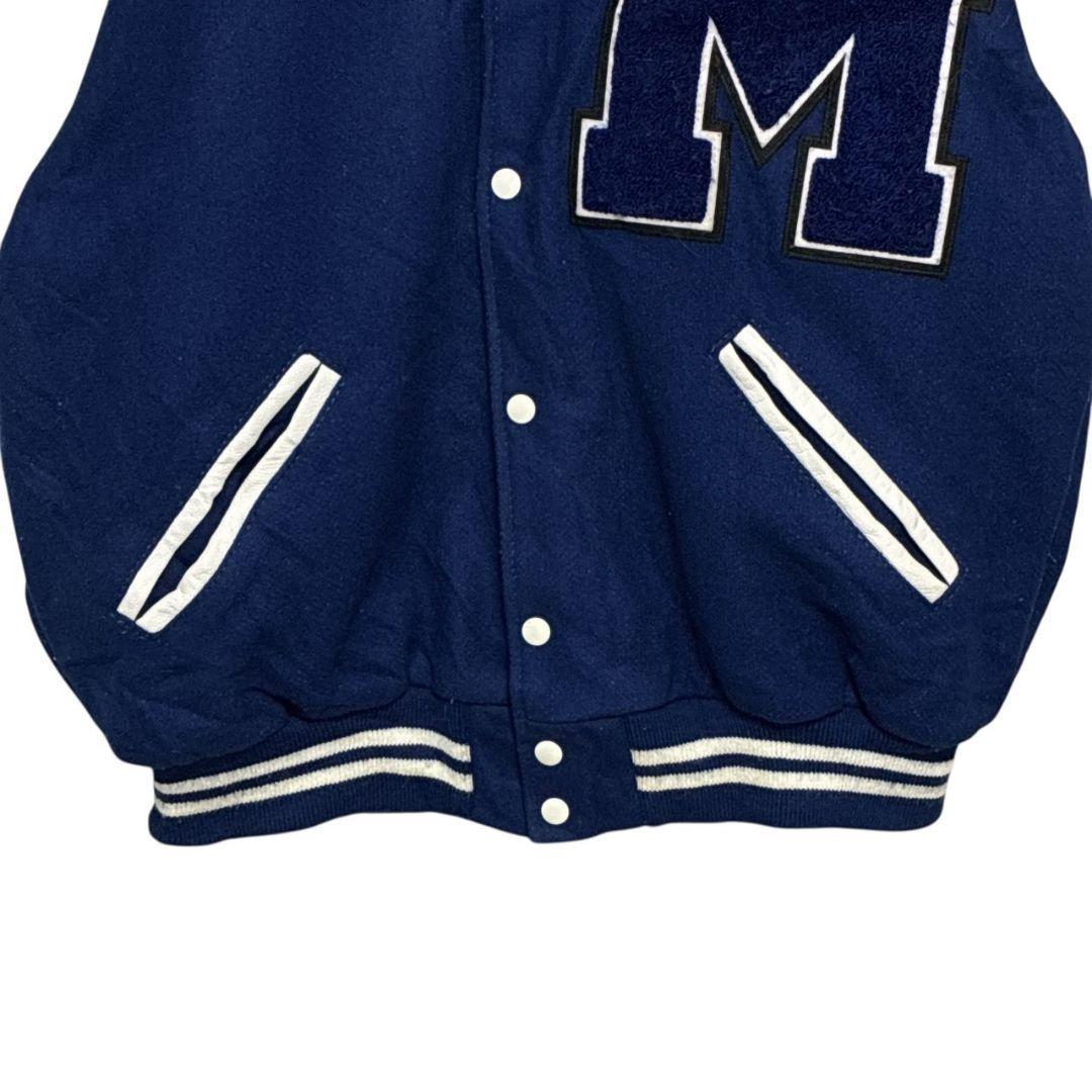 USA製✨スタジャン カレッジ メルトンウール×レザー 両面刺繍ロゴ 中綿 XL