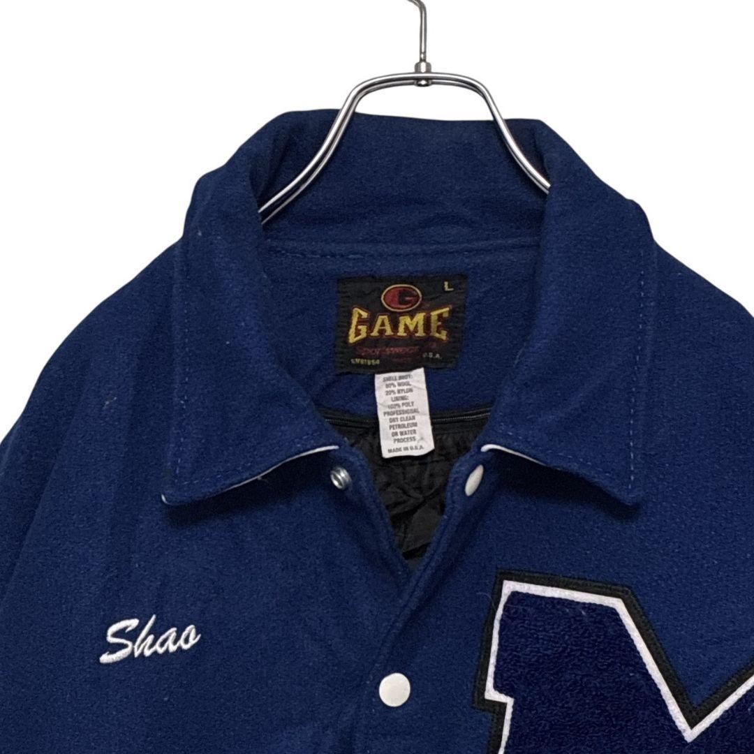 USA製✨スタジャン カレッジ メルトンウール×レザー 両面刺繍ロゴ 中綿 XL