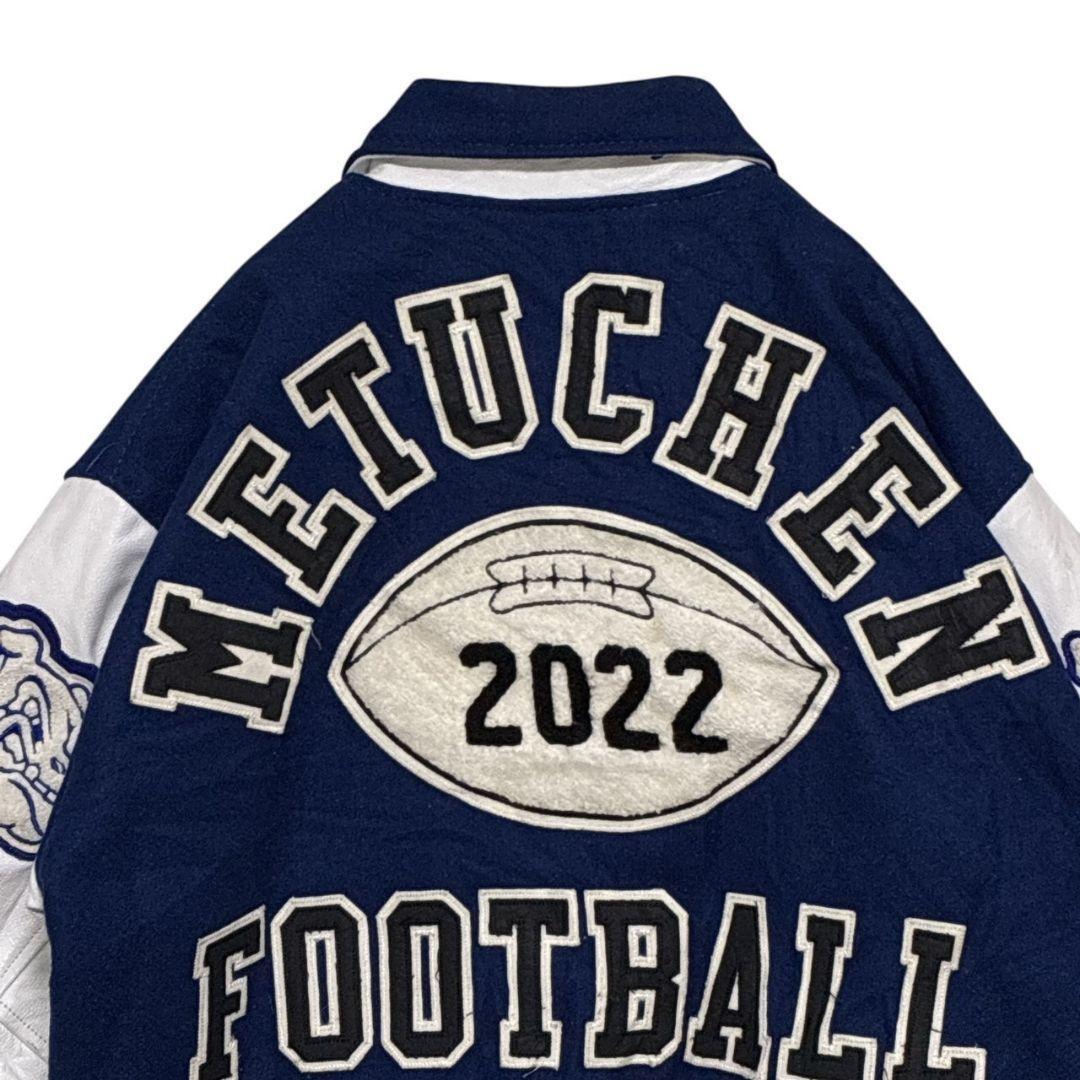 USA製✨スタジャン カレッジ メルトンウール×レザー 両面刺繍ロゴ 中綿 XL