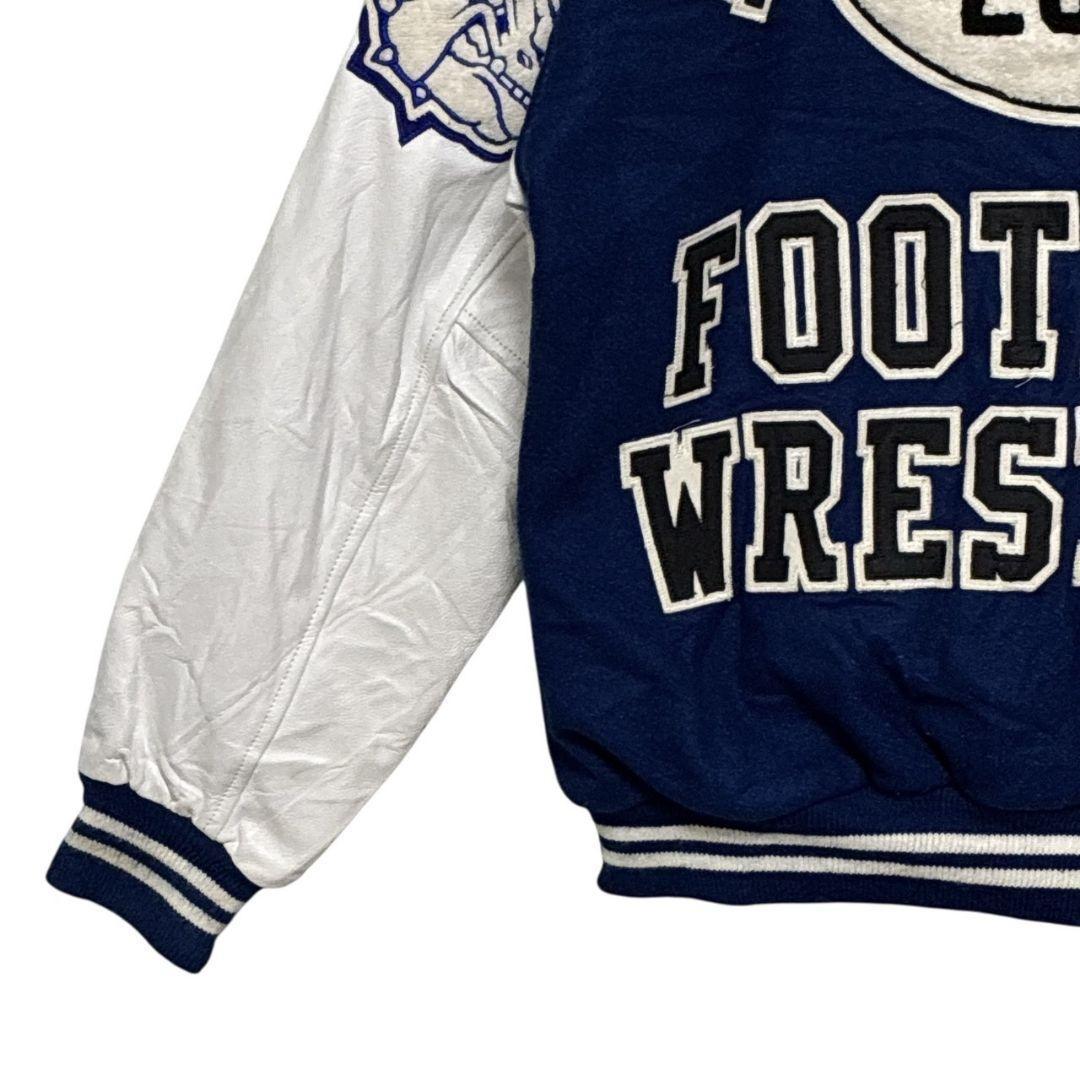 USA製✨スタジャン カレッジ メルトンウール×レザー 両面刺繍ロゴ 中綿 XL