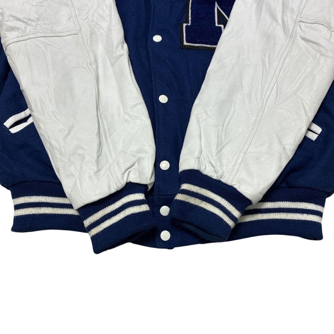 USA製✨スタジャン カレッジ メルトンウール×レザー 両面刺繍ロゴ 中綿 XL