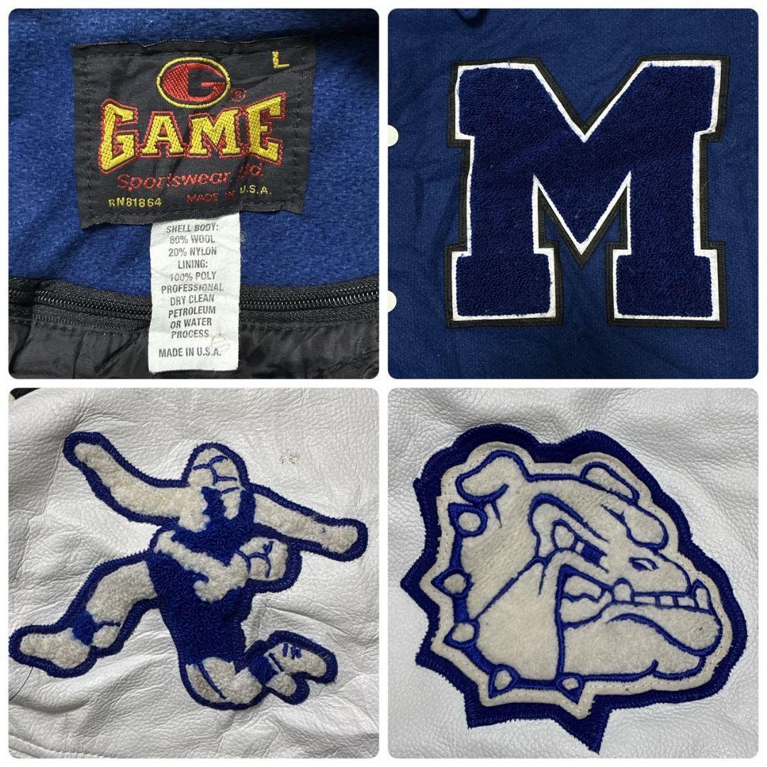 USA製✨スタジャン カレッジ メルトンウール×レザー 両面刺繍ロゴ 中綿 XL