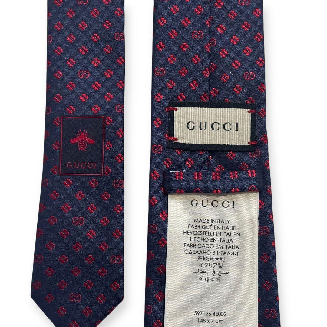 未使用美品✨現行タグ✨GUCCI ネクタイ　グッチ　GG柄　クローバー　ナロー