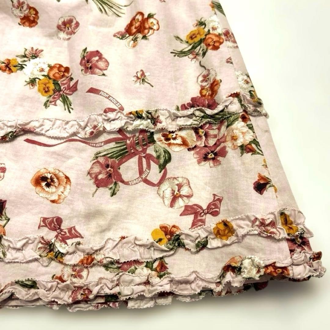 【極美品/近年モデル】ピンクハウス　ロングワンピース　パンジー柄　フリル　リボン