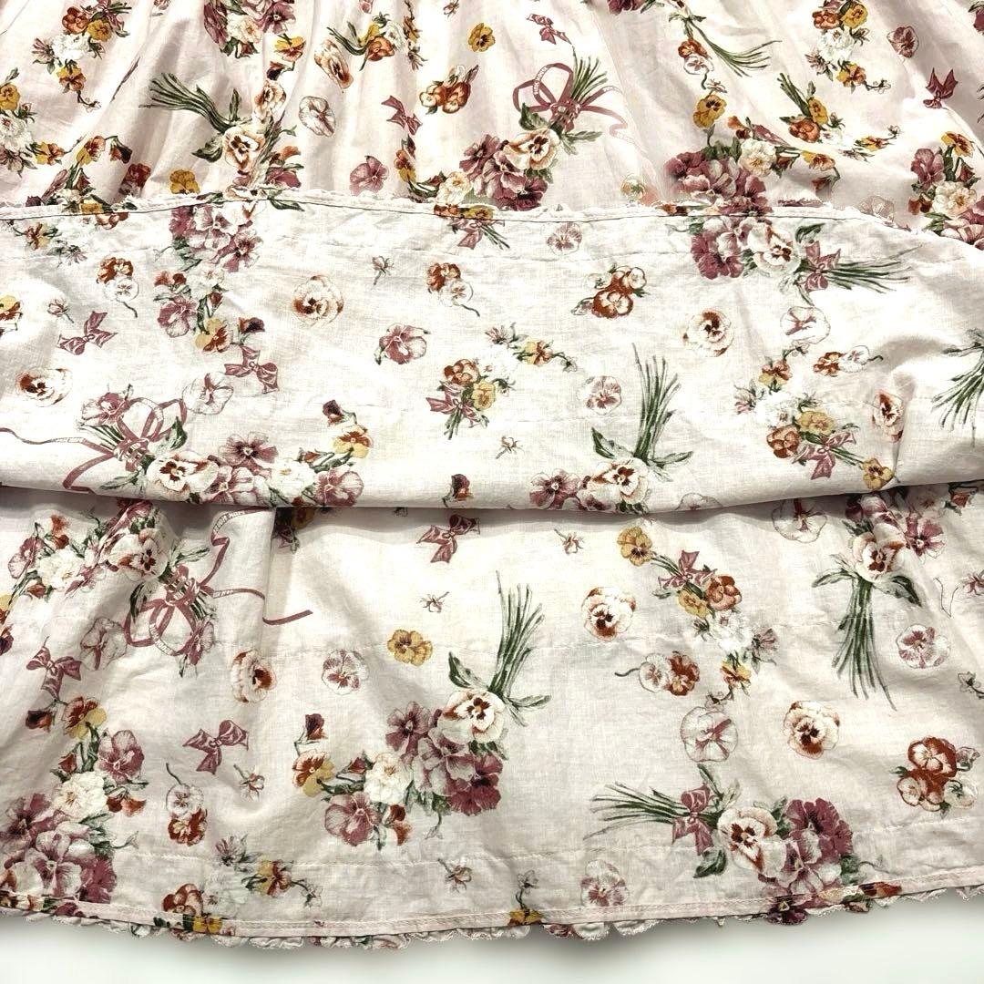 【極美品/近年モデル】ピンクハウス　ロングワンピース　パンジー柄　フリル　リボン