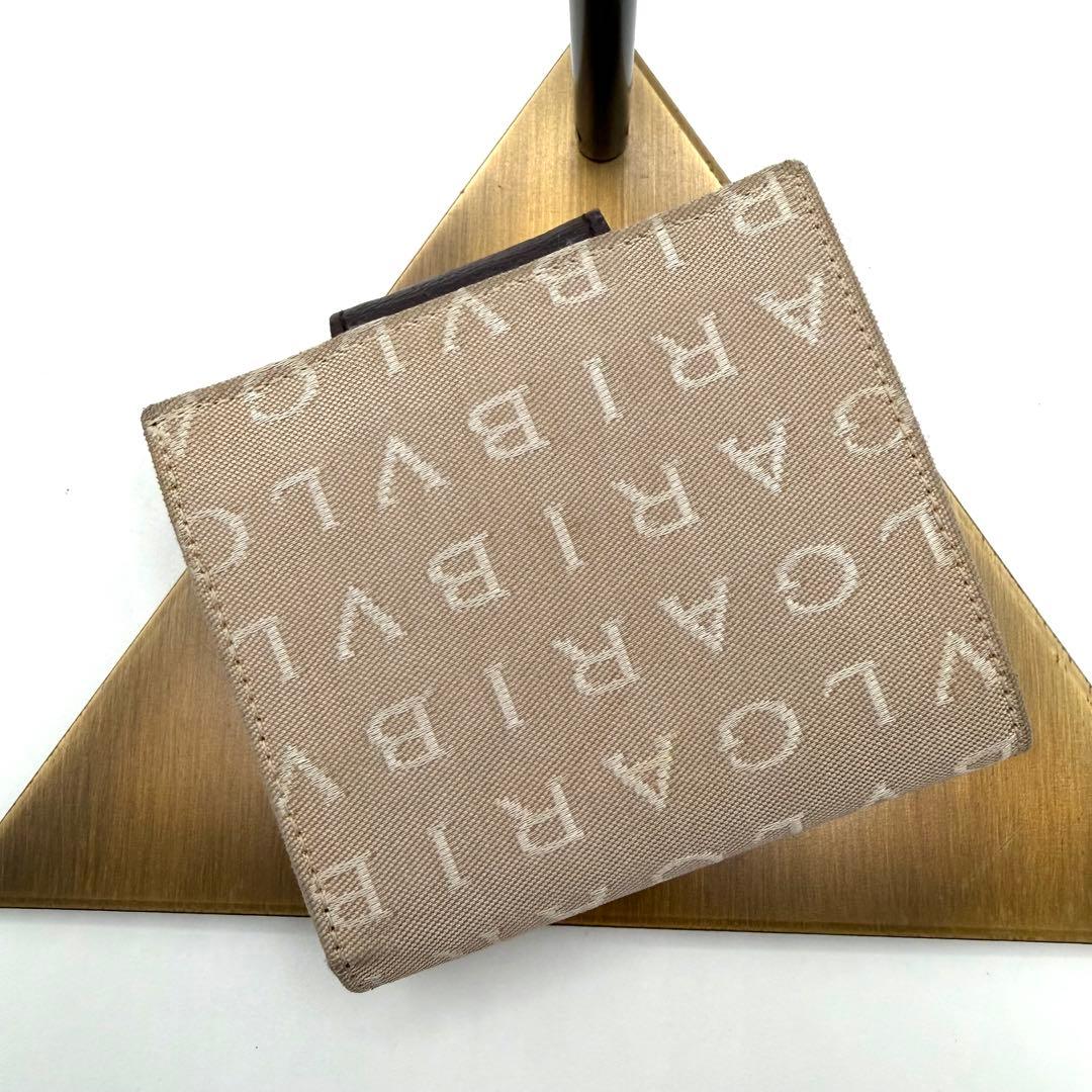 極美品　BVLGARI 二つ折り財布 ベージュ　ロゴマニア　ロゴ入り　イタリア製