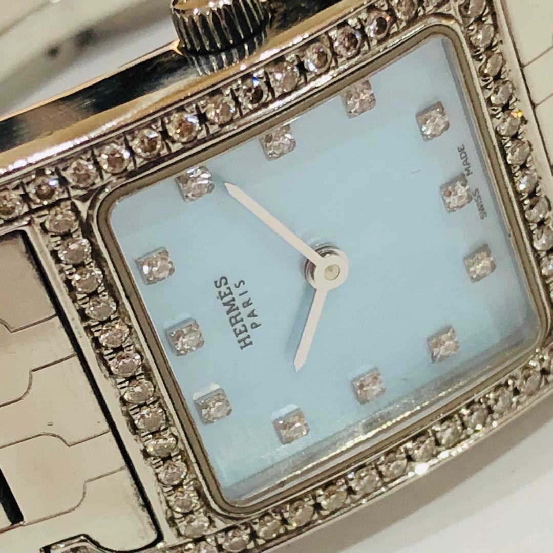 エルメス Hウォッチ HH1.210 ブルーシェル ダイヤ レディース腕時計