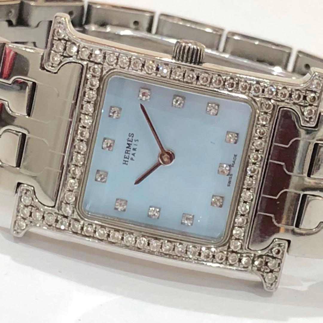 エルメス Hウォッチ HH1.210 ブルーシェル ダイヤ レディース腕時計