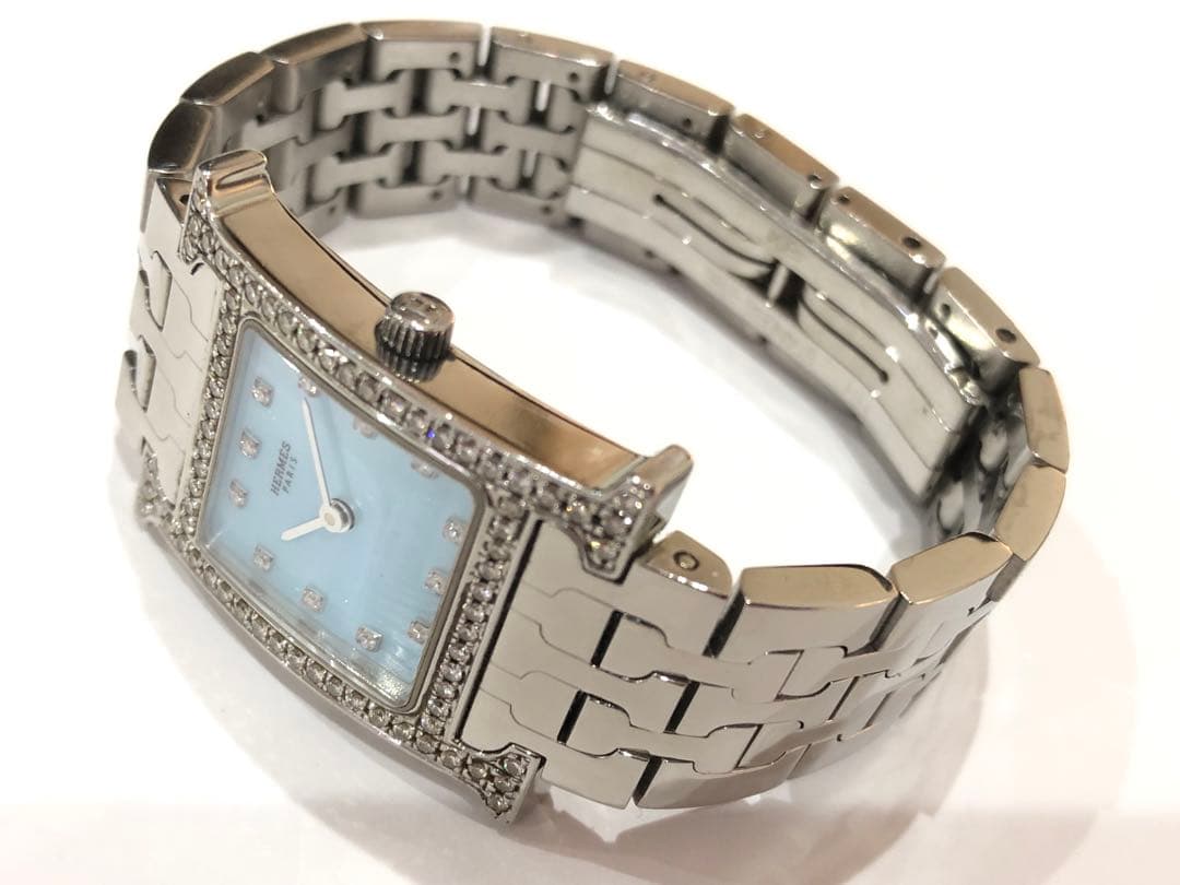 エルメス Hウォッチ HH1.210 ブルーシェル ダイヤ レディース腕時計