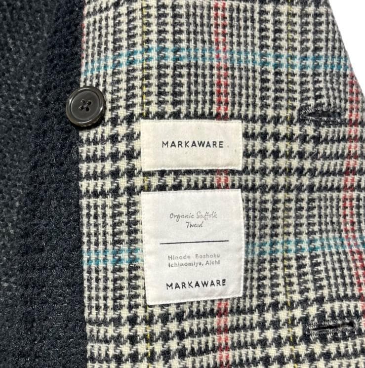■MARKAWARE オーガニックサフォーク ツイードチェック トレンチコート