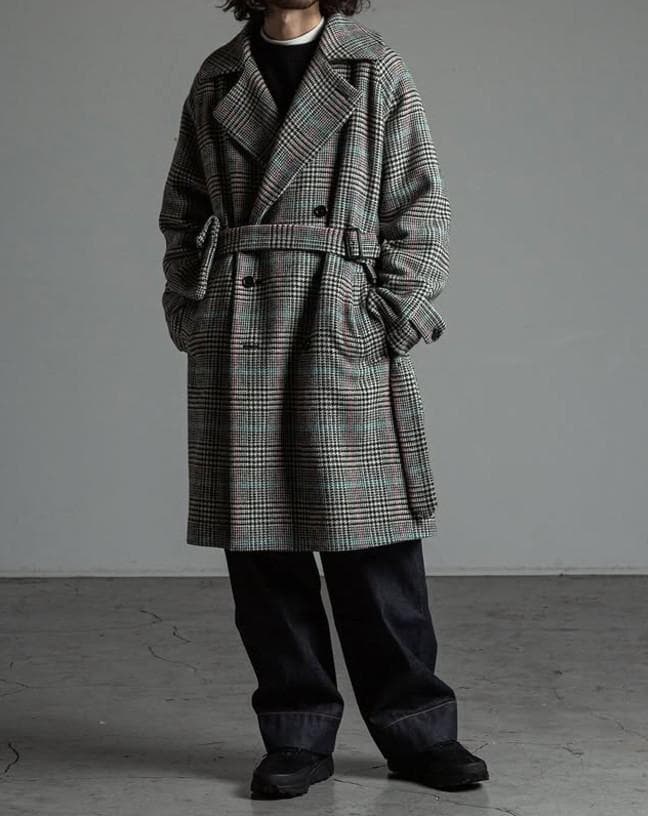 ■MARKAWARE オーガニックサフォーク ツイードチェック トレンチコート