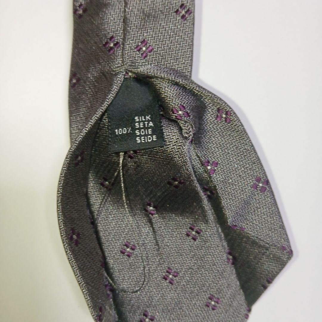 保管品 ANGELO FUSCO 灰 小紋柄 セッテピエゲネクタイ幅8.5センチ