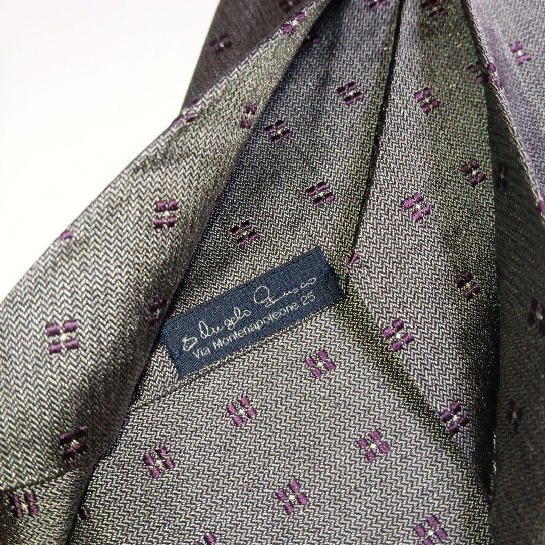 保管品 ANGELO FUSCO 灰 小紋柄 セッテピエゲネクタイ幅8.5センチ