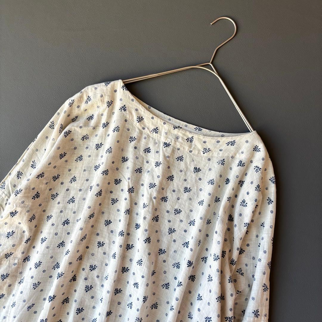 45R ロングワンピース　フラワープリント　小花柄　ガーゼ生地　ワイドシルエット