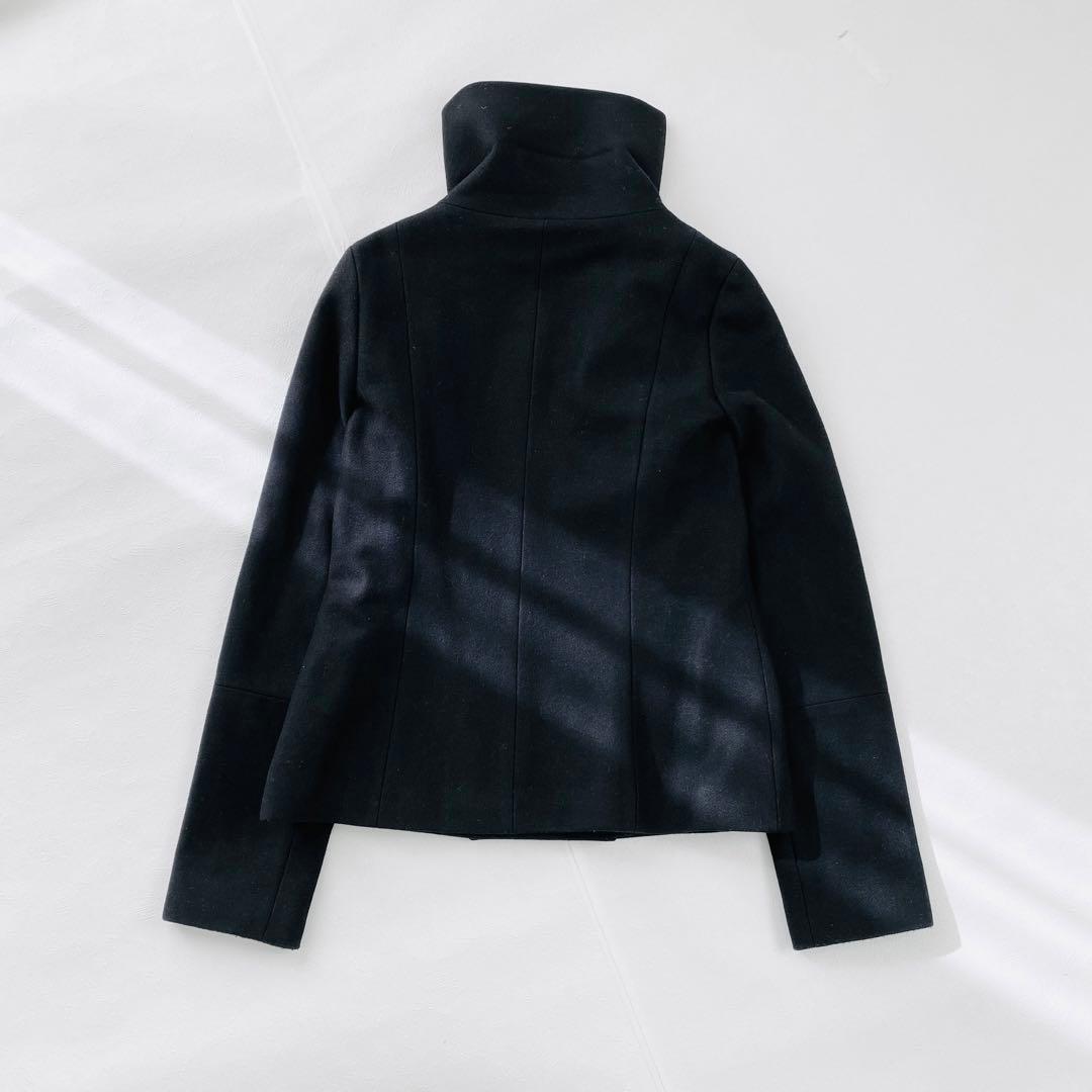 2961A美品　セオリー　スタンドカラーショートウールコート 黒 大きいサイズ