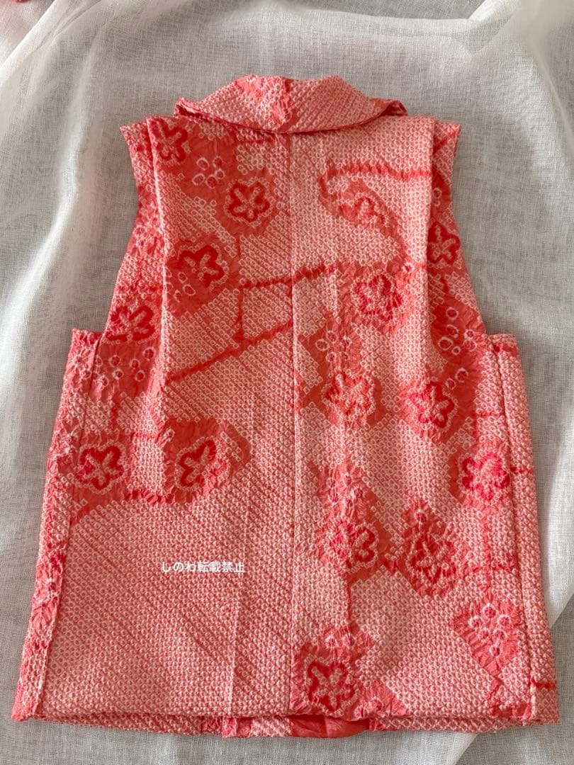 正絹総絞りお被布＆巾着セット　珊瑚色♡コーラルピンク