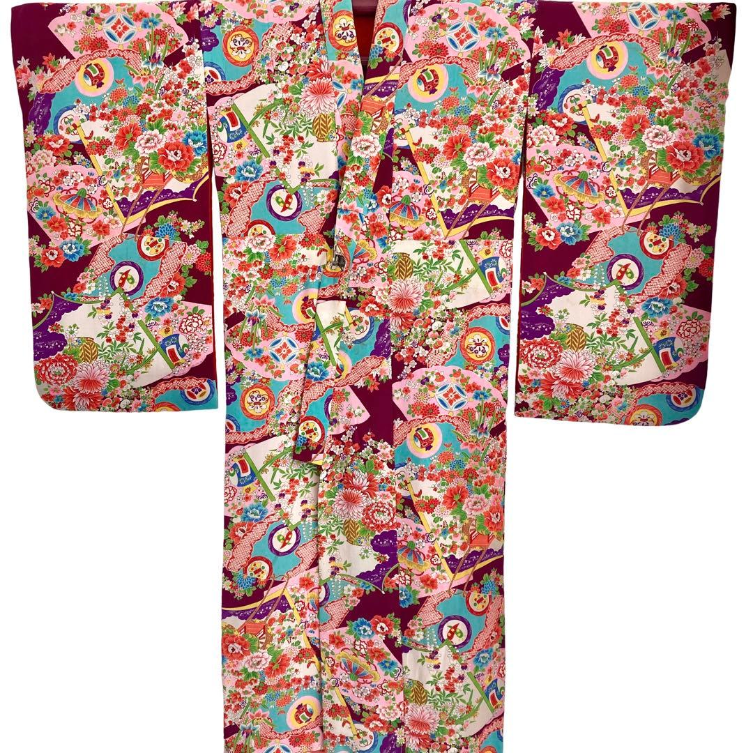 縮緬　ちりめん　アンティーク　女の子　子供着物　七五三　アンティーク着物　N22