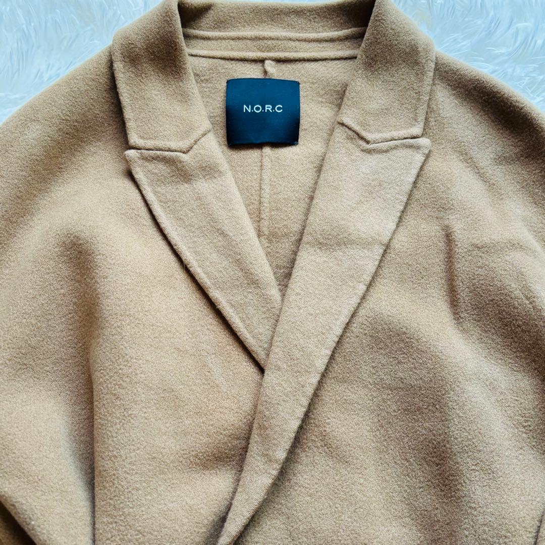N.O.R.C ノーク ウールリバー　ロングコート キャメル　ベルト付き
