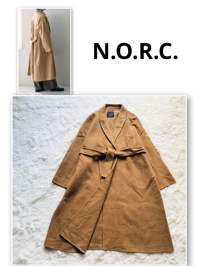 N.O.R.C ノーク ウールリバー　ロングコート キャメル　ベルト付き