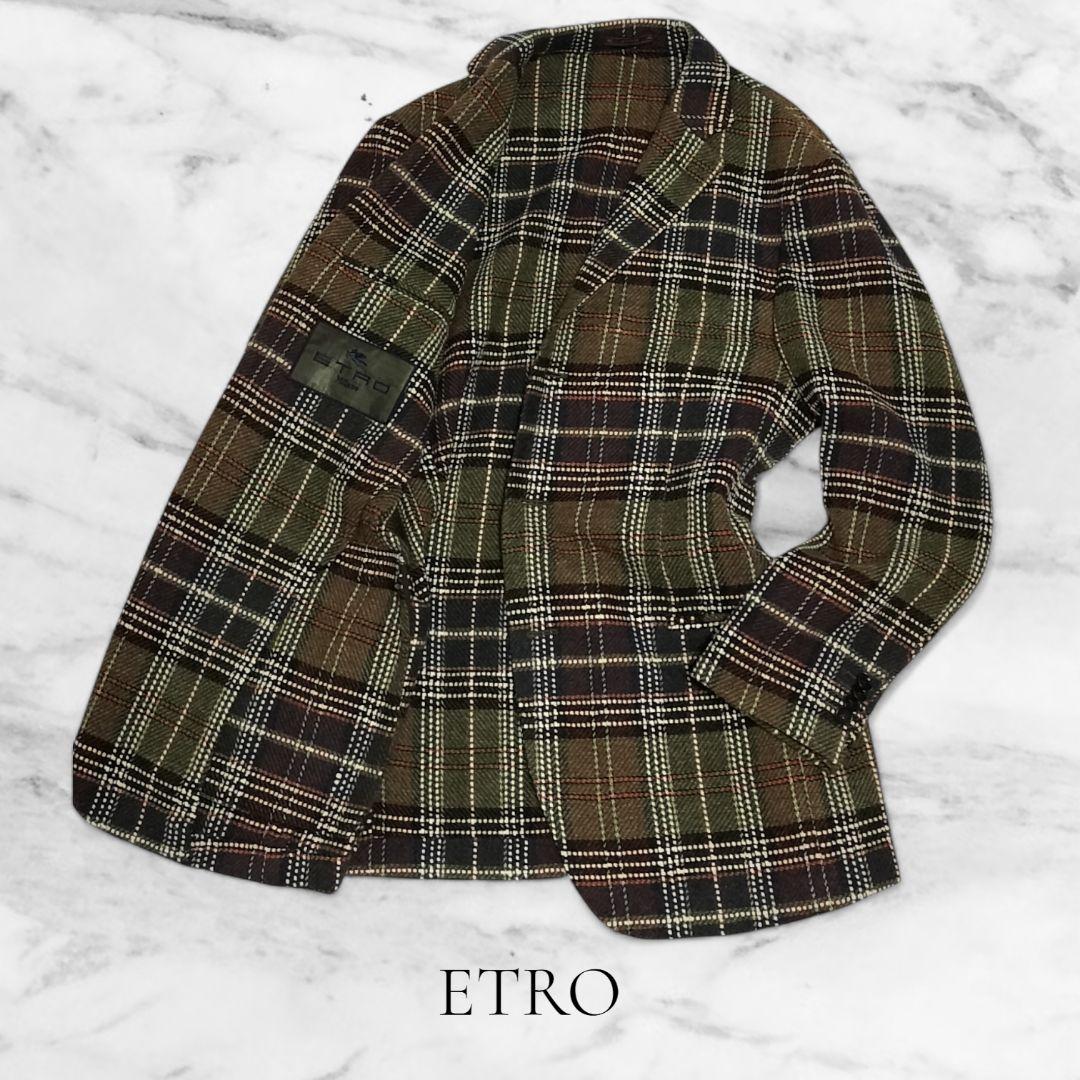 美品✨️ ETRO テーラードジャケット チェック柄 総柄 ウール 48
