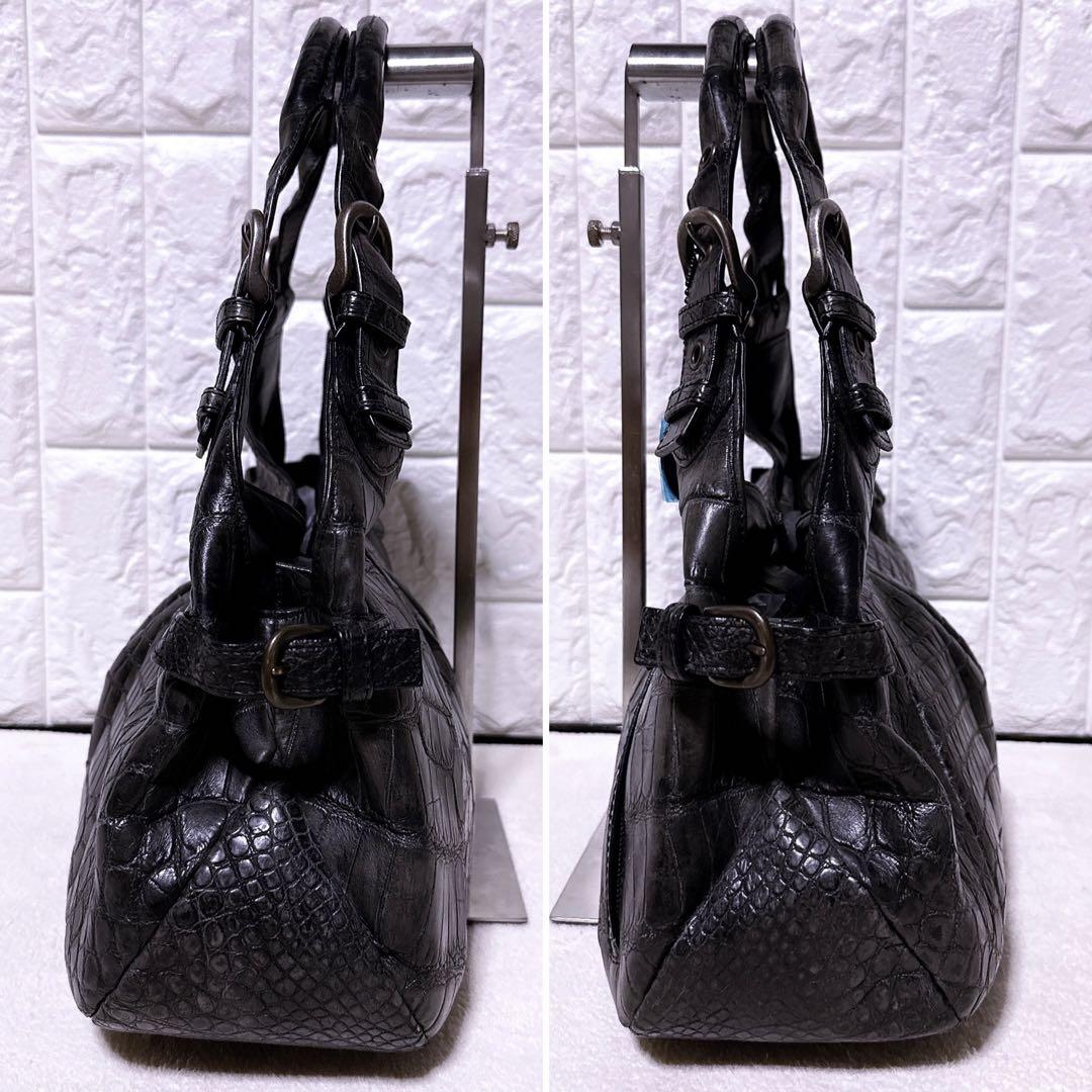 【美品】JRA クロコダイル トートバッグ センター取り ブラック ハーフムーン