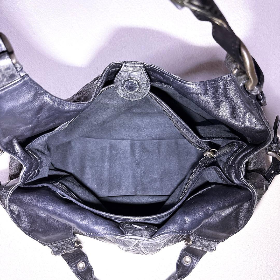 【美品】JRA クロコダイル トートバッグ センター取り ブラック ハーフムーン