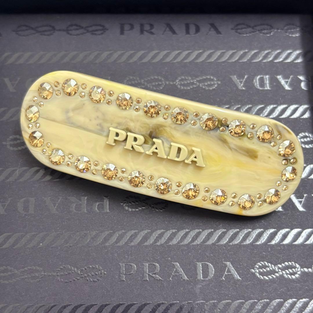 【正規品・美品】PRADA プレックス ヘアクリップ　クリスタル　アイボリー