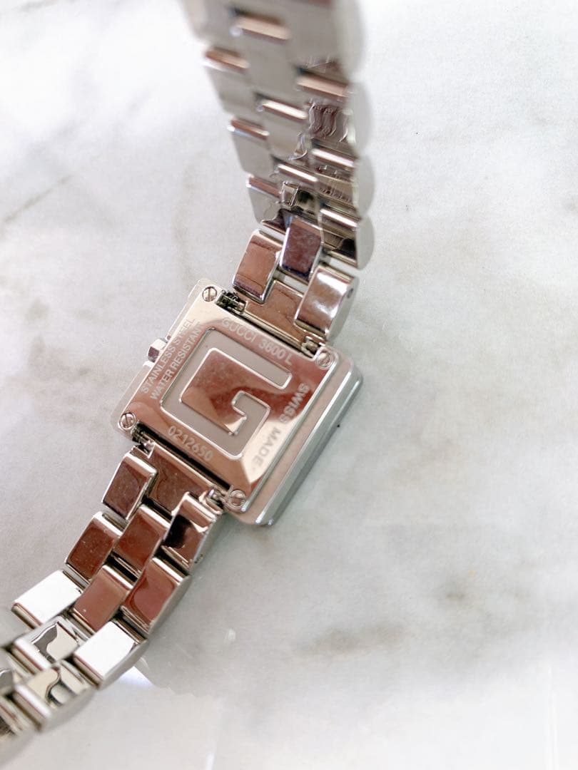 。【不動】GUCCI 腕時計 3600L Gロゴベゼル ピンク文字盤 シルバー