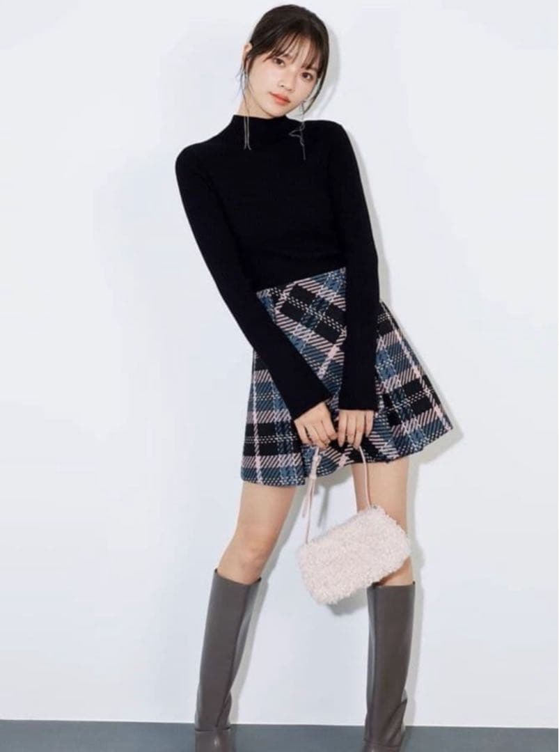 24AW snidel スナイデル　ロービングチェックミニスカート　BLK