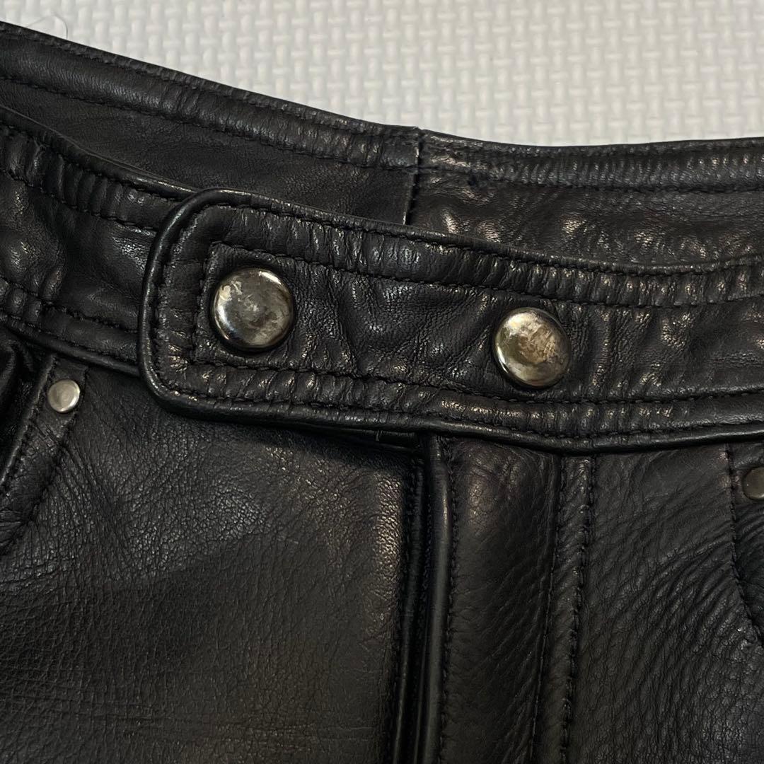 比較的美品 Degner バイカー 肉厚 カウレザー パンツ メッシュ裏地 黒