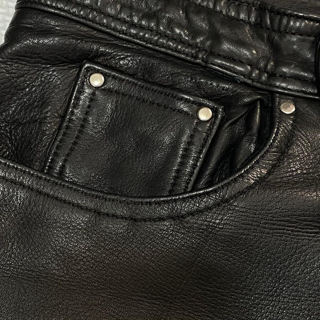 比較的美品 Degner バイカー 肉厚 カウレザー パンツ メッシュ裏地 黒