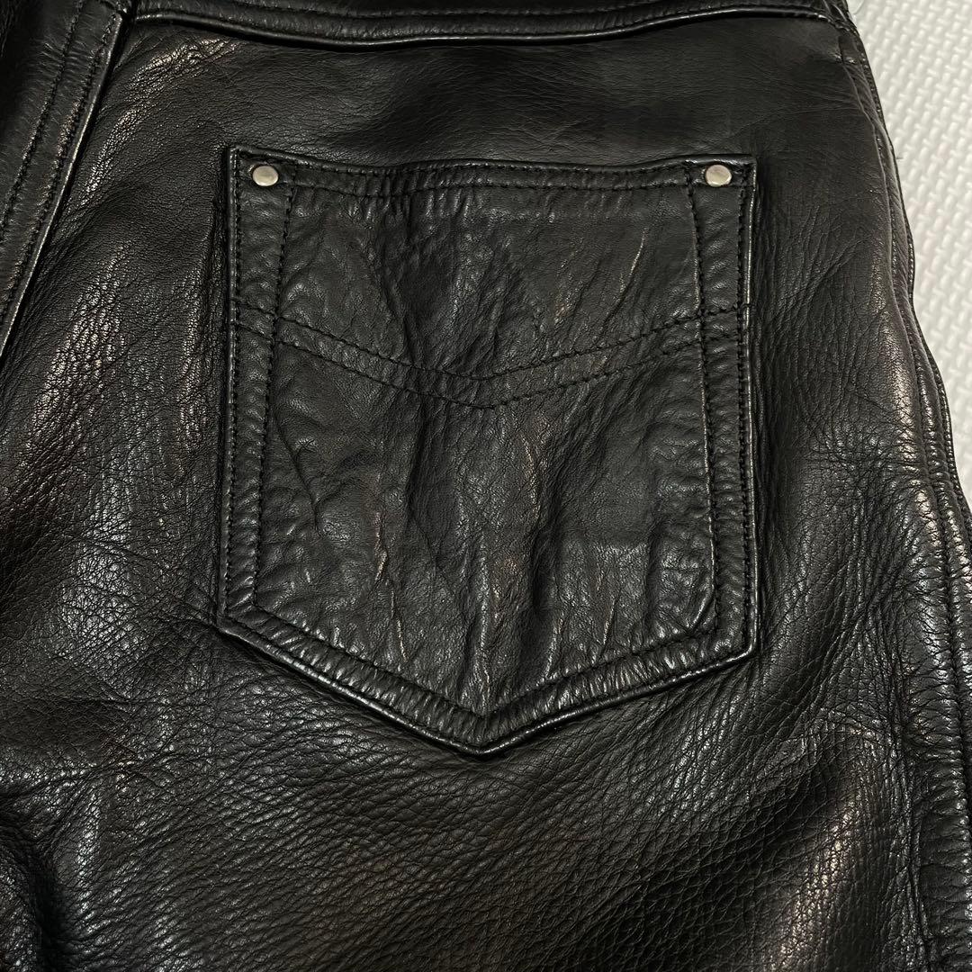 比較的美品 Degner バイカー 肉厚 カウレザー パンツ メッシュ裏地 黒