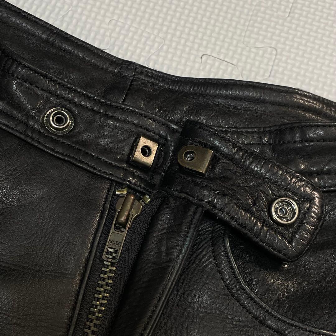 比較的美品 Degner バイカー 肉厚 カウレザー パンツ メッシュ裏地 黒