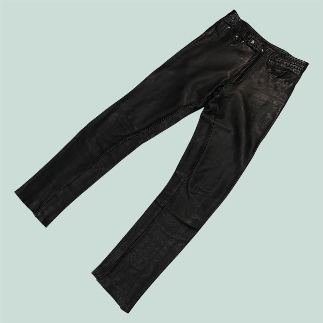 比較的美品 Degner バイカー 肉厚 カウレザー パンツ メッシュ裏地 黒