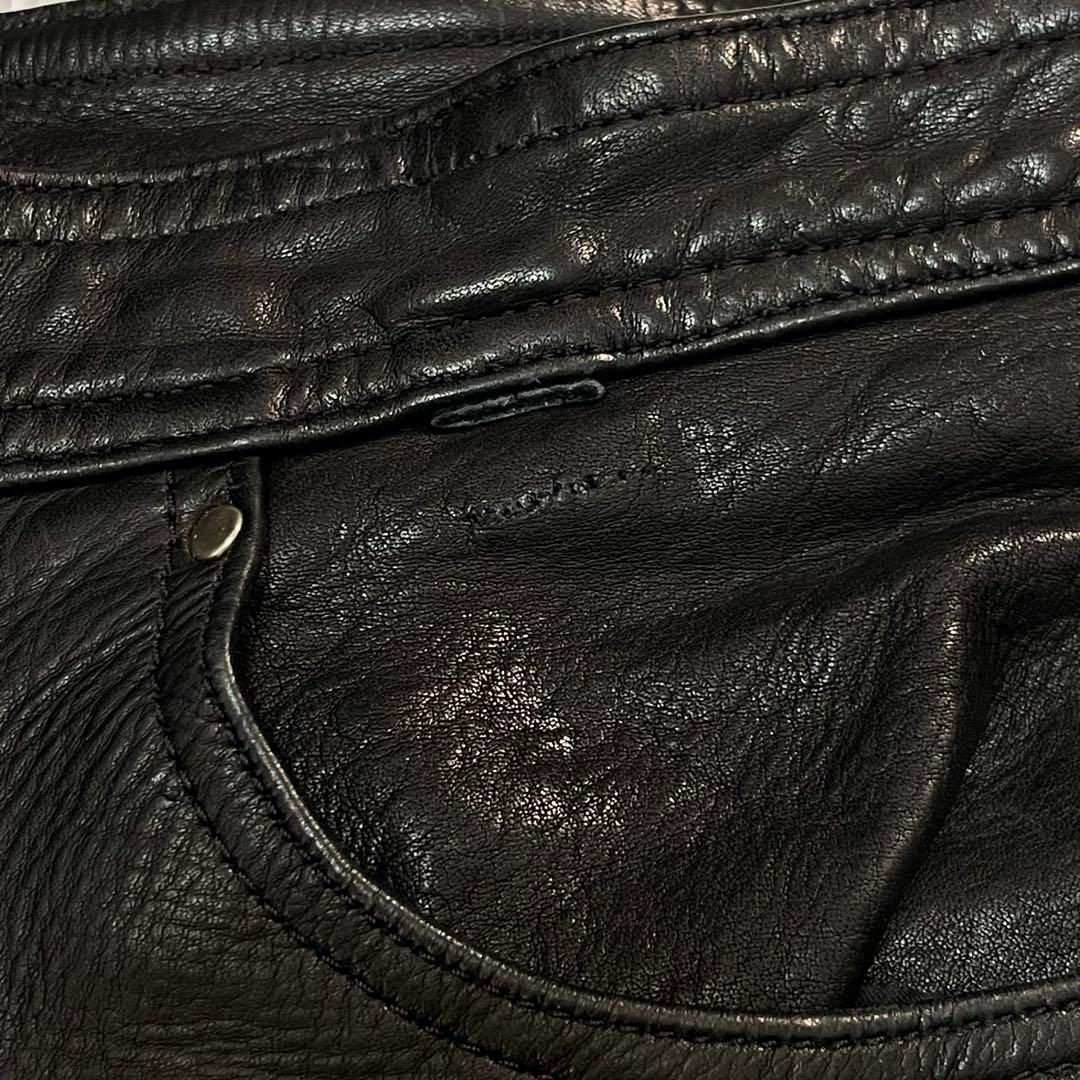 比較的美品 Degner バイカー 肉厚 カウレザー パンツ メッシュ裏地 黒