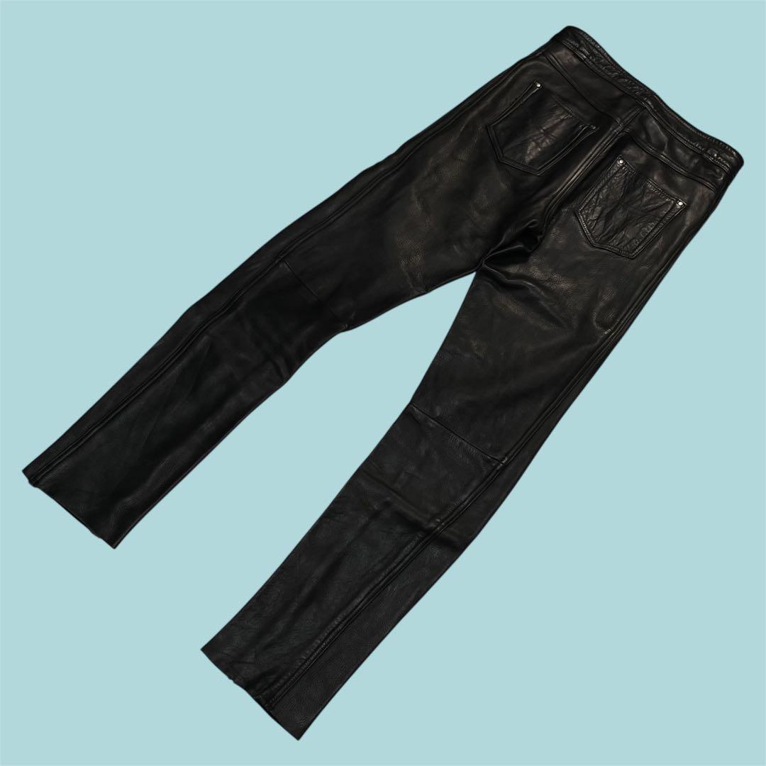 比較的美品 Degner バイカー 肉厚 カウレザー パンツ メッシュ裏地 黒